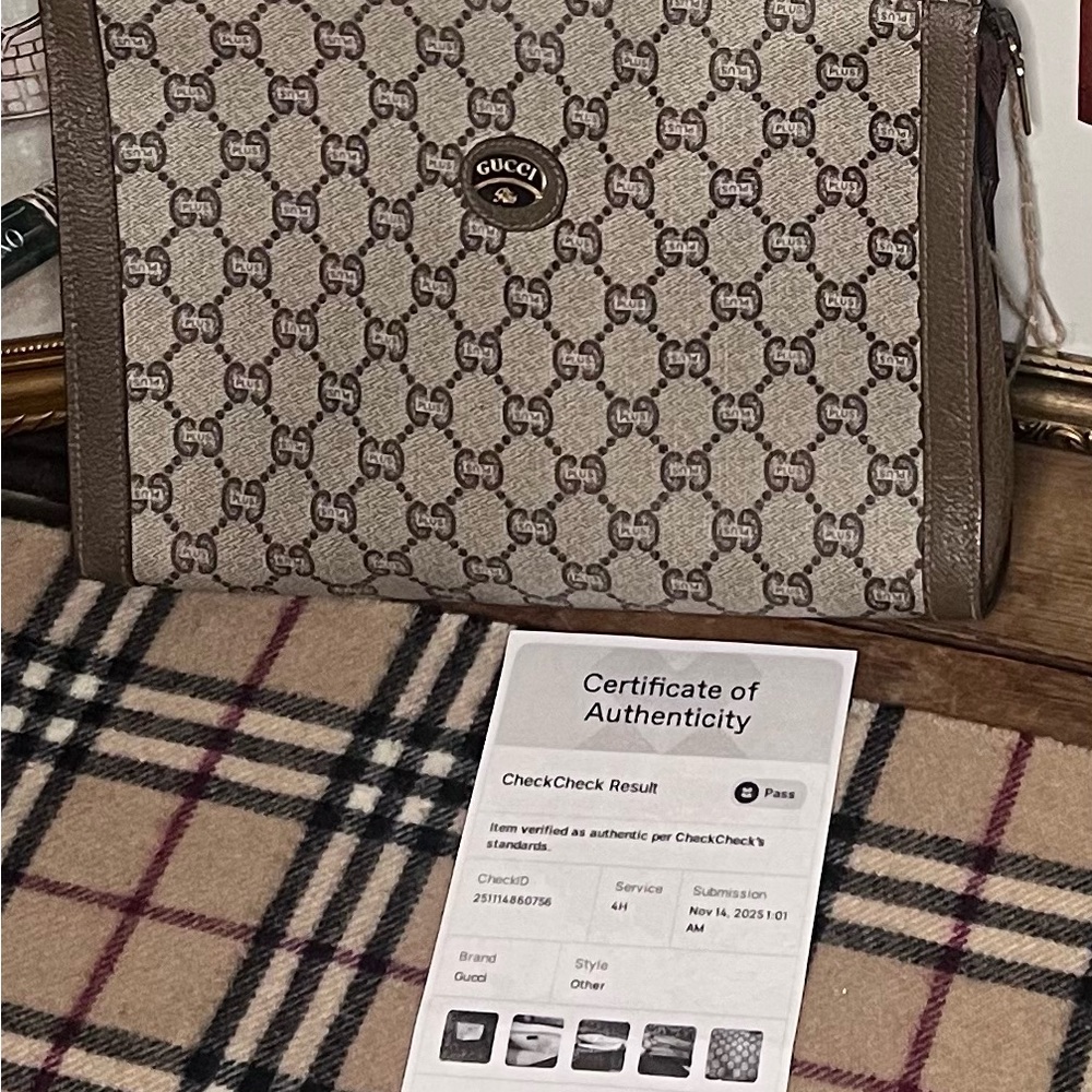 Gucci Beige and Brown Monogram Messenger Bag W/ COA
